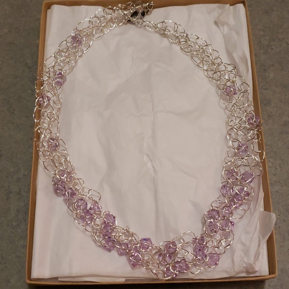 Silver and Light Purple Swarovski Crystal Necklace